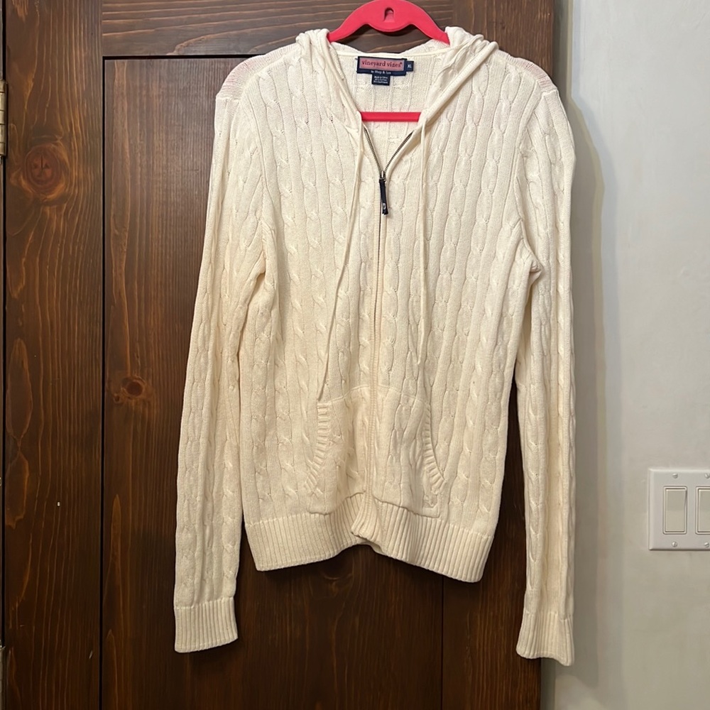 Vineyard Vines Hooded Cable Knit Zip Up Sweater